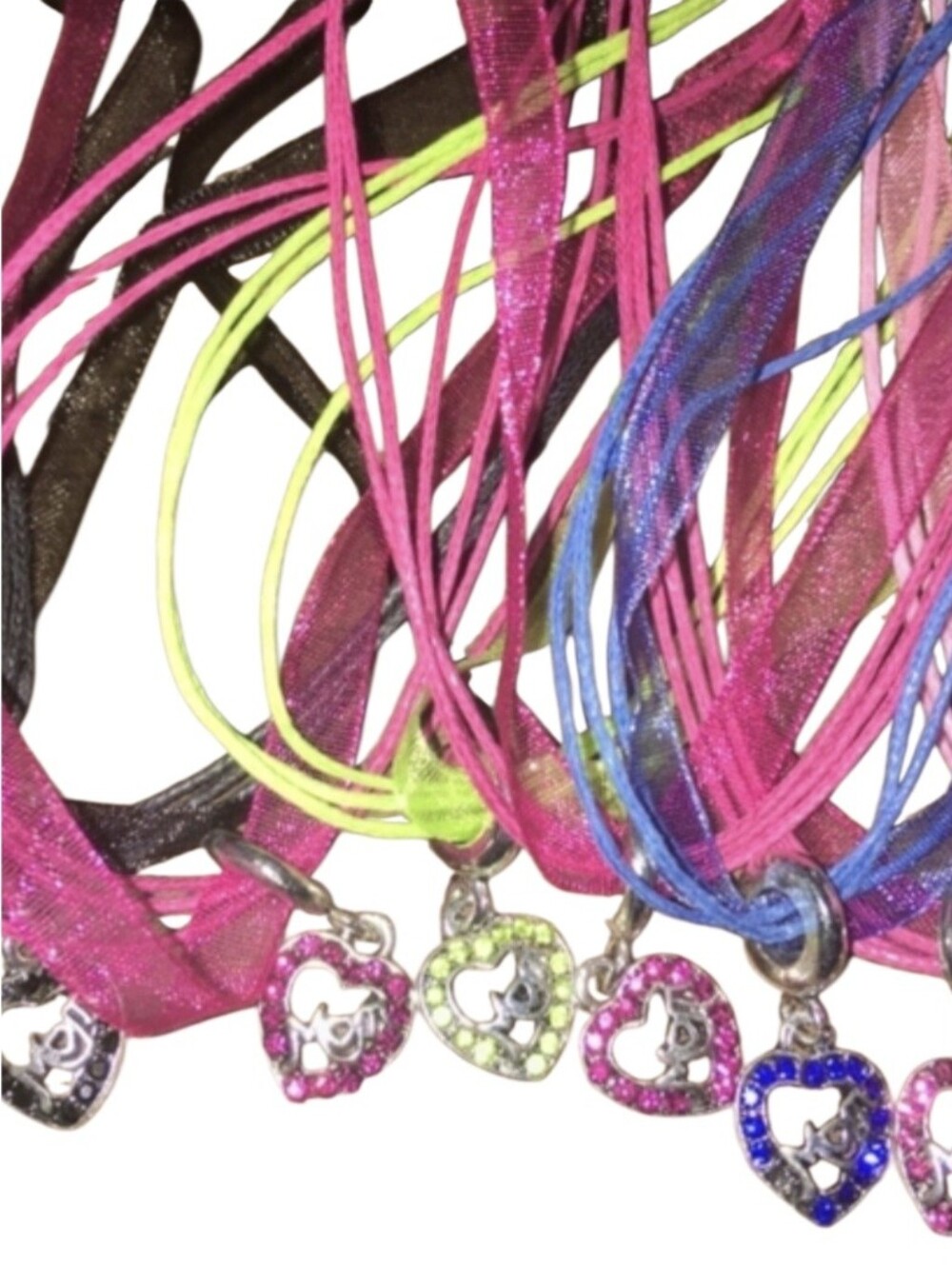 MOM Heart Crystal Pendant Ribbon Necklace Bright Neon Fluorescent Mothers Gift - Picture 6 of 16